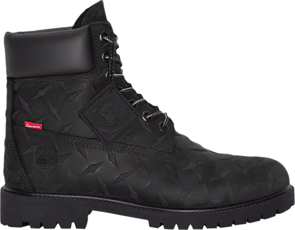 Supreme x Timberland 6 Inch Premium Waterproof Boot Embossed Diamond Plate Black