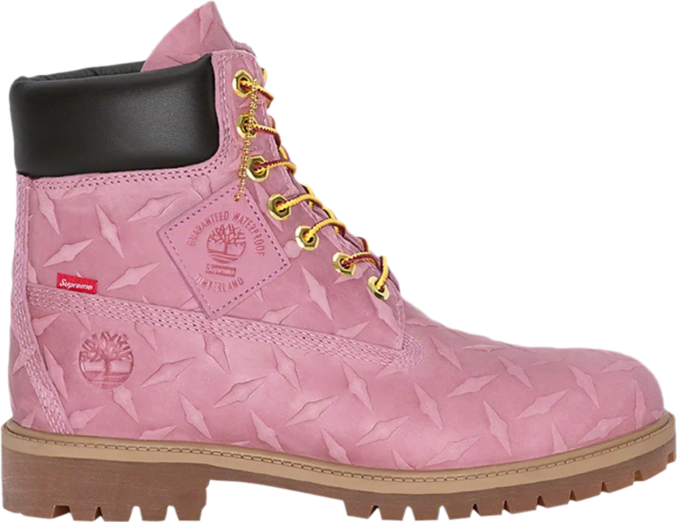 Supreme x Timberland 6 Inch Premium Waterproof Boot Embossed Diamond Plate Pink