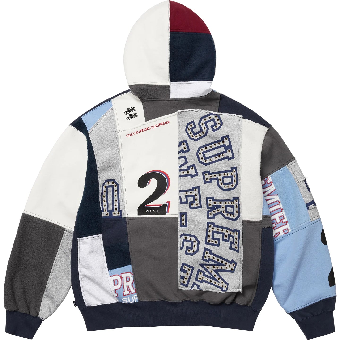 Supreme Patchwork Zip Up Hooded Sweatshirt Navy
