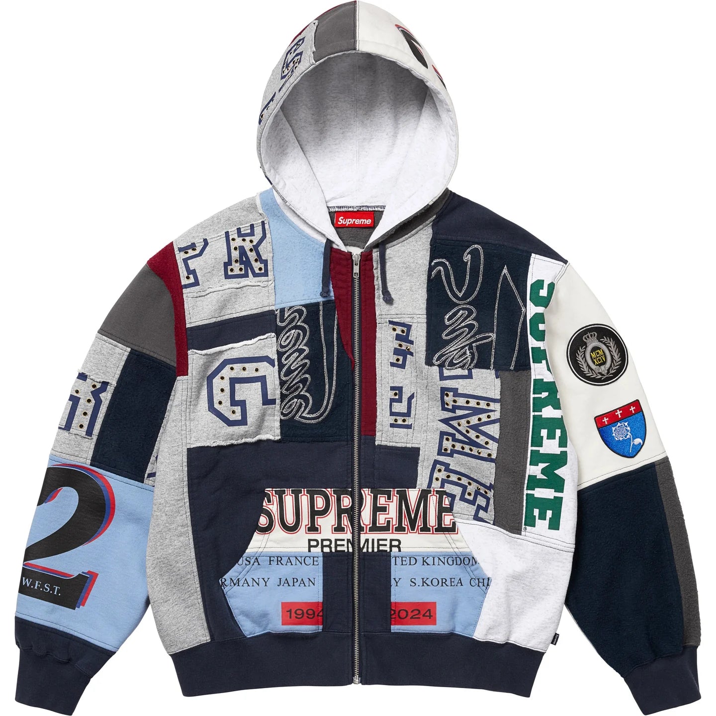 Supreme Patchwork Zip Up Hooded Sweatshirt Navy – Sneakers Depot