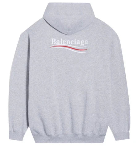 Balenciaga Political Campaign Embroidered Logo Hoodie Grey