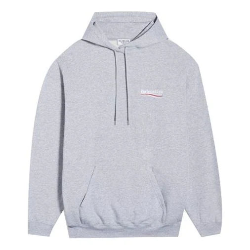 Balenciaga Political Campaign Embroidered Logo Hoodie Grey