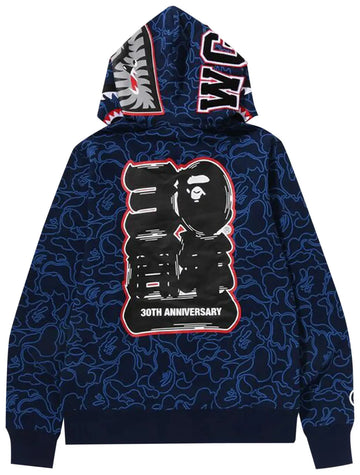 A Bathing Ape / Bape Navy 30th Anniversary Line Camo Shark Full Zip Hoodie