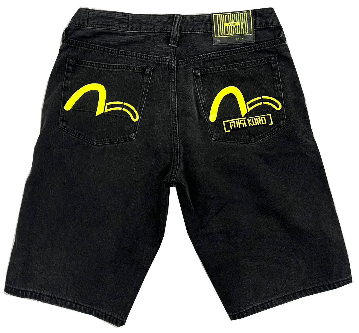 Evisu Kuro Neon Print Logo Shorts Denim Black