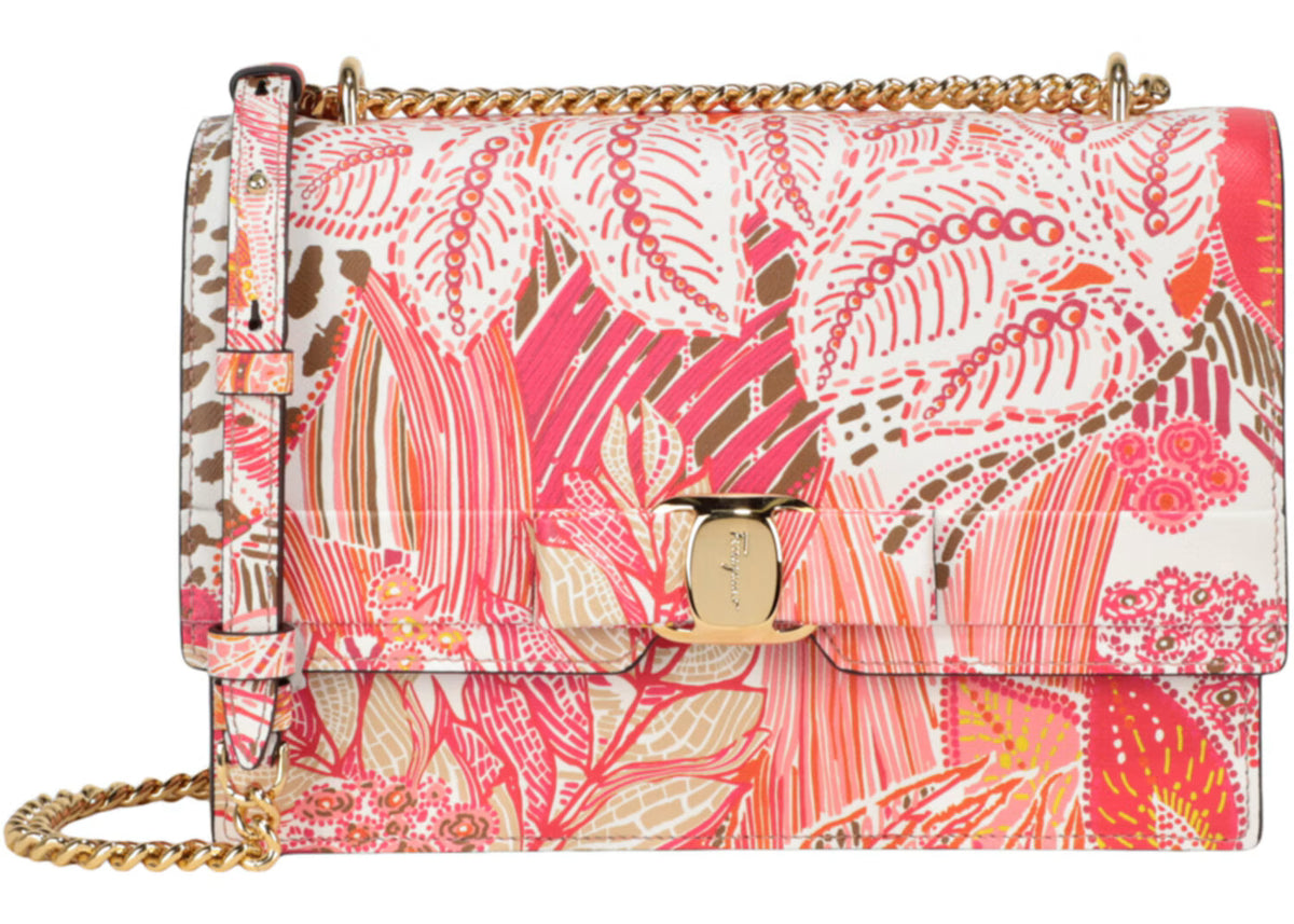 Salvatore Ferragamo Vara Floral-Print Leather Shoulder Bag Pink