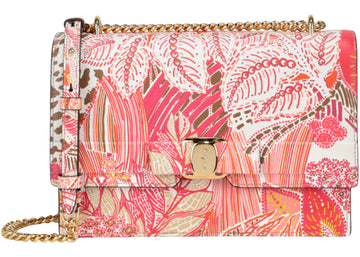 Salvatore Ferragamo Vara Floral-Print Leather Shoulder Bag Pink