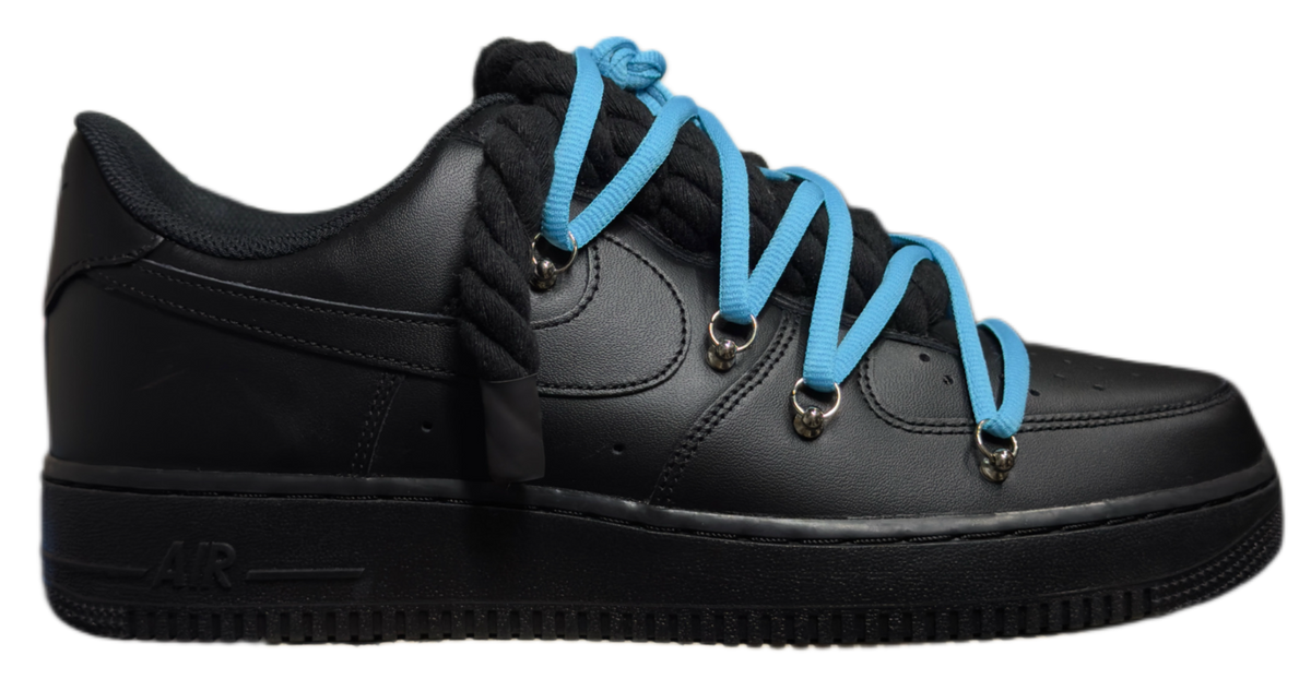 Nike Air Force 1 Low Rope Black & "Off White Blue Laces"