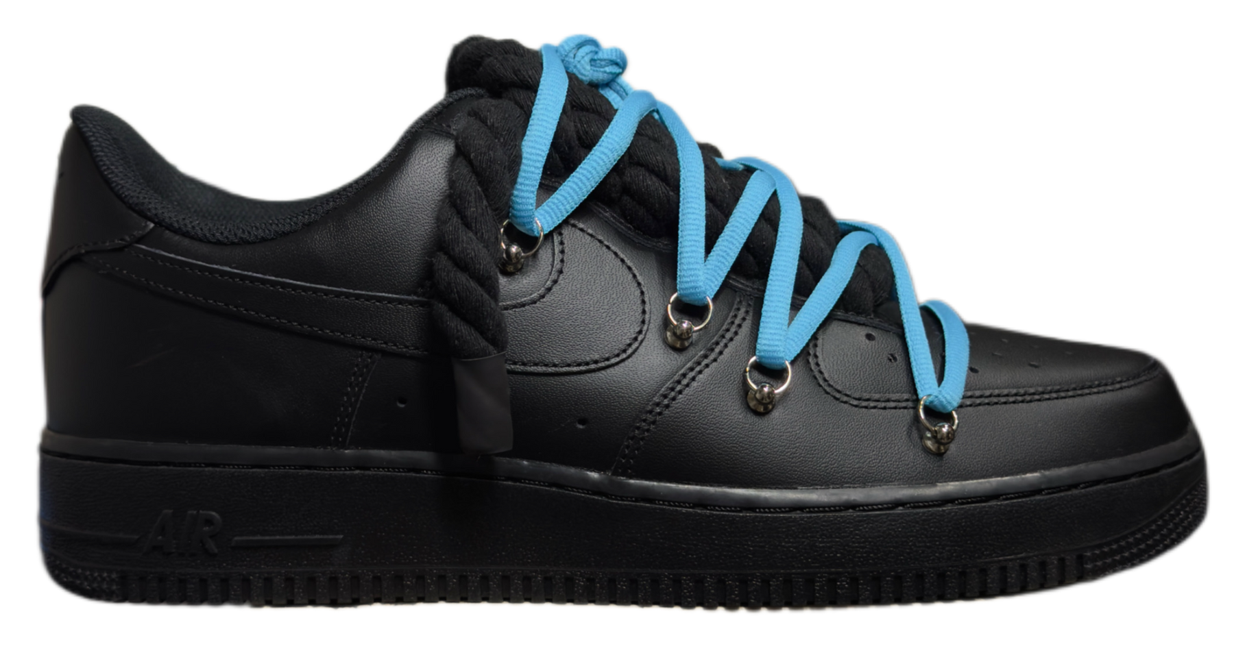 Nike Air Force 1 Low Rope Black & "Off White Blue Laces"