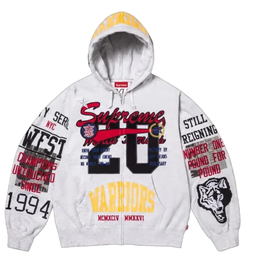 Bluza Supreme Warriors Appliqué Zip Up Hooded Sweatshirt Ash Grey
