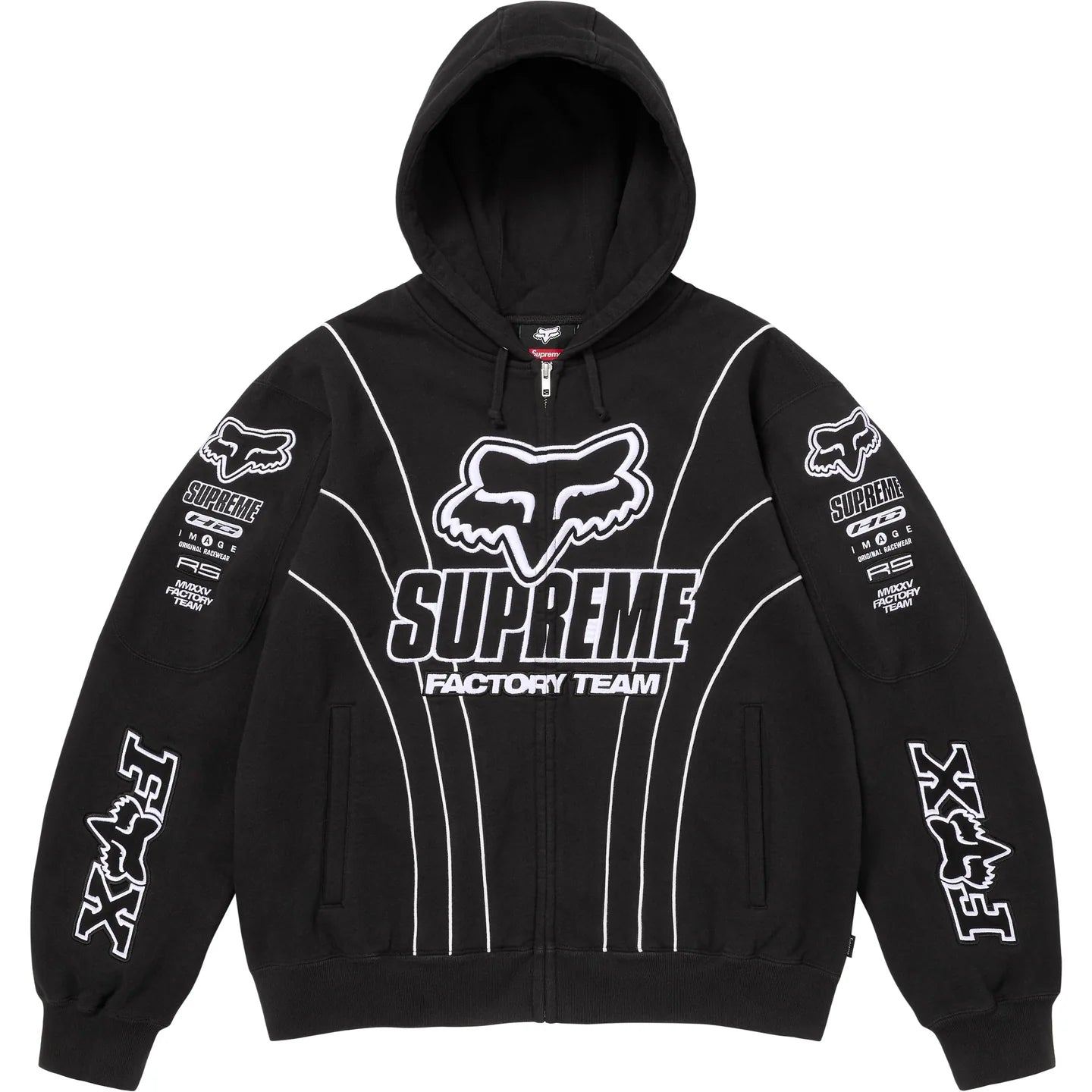 トップス Supreme Fox Racing Supreme x Fox Racing Zip Up Hooded Sweatshirt Black/White