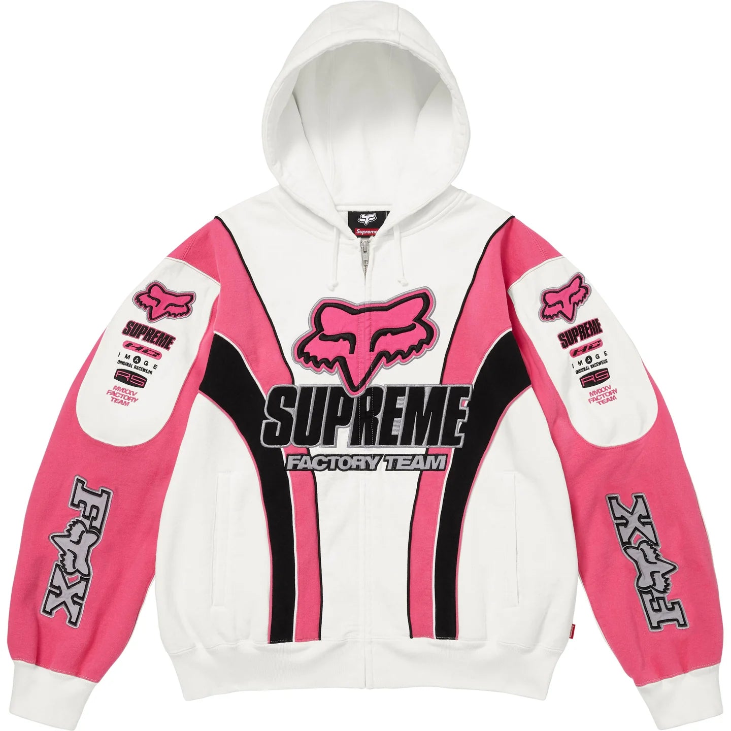 Supreme x Fox Racing Zip Up Hooded Sweatshirt White/Pink