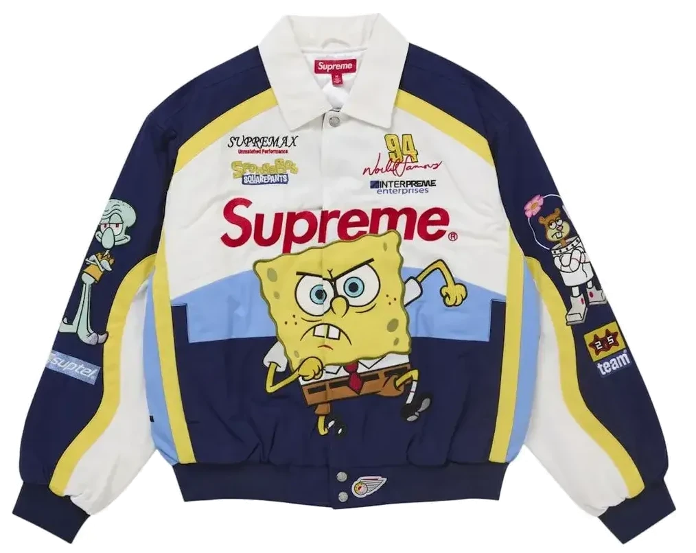 Supreme SpongeBob SquarePants Jeff Hamilton Racing Jacket White
