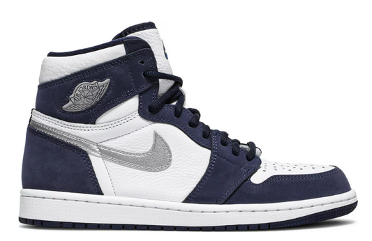 granatowe srebrne białe air jordan 1 high cojp midnight navy