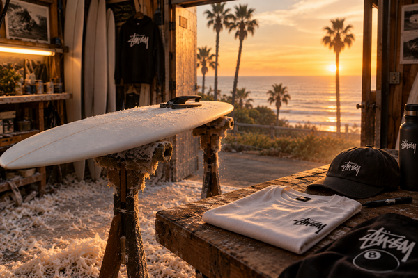 Koszulka streetwearowa i deska surfingowa w kalifornijskim warsztacie – historia marki Stussy