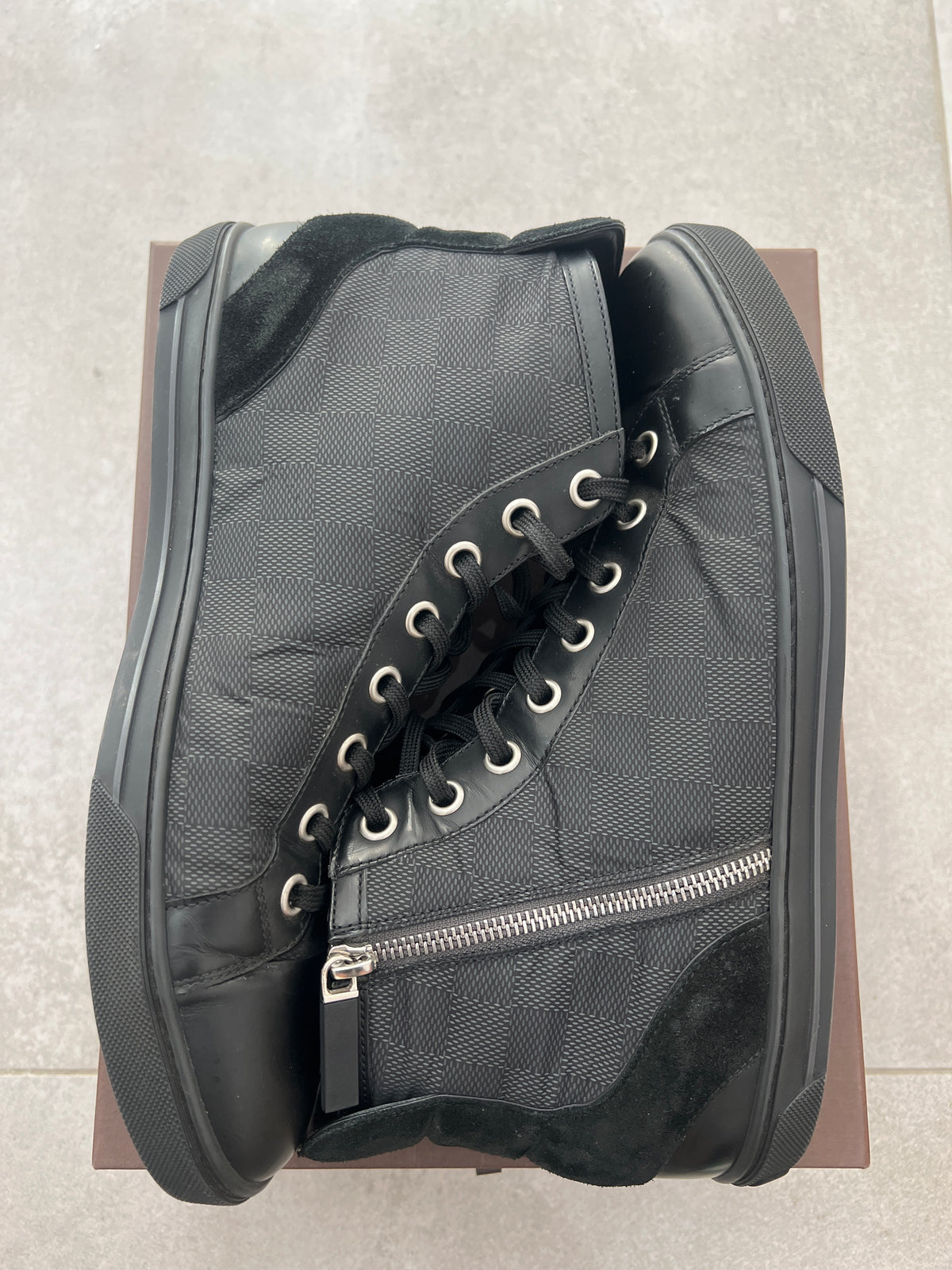 Louis Vuitton Damier Graphite/Suede High Top Sneakers Black