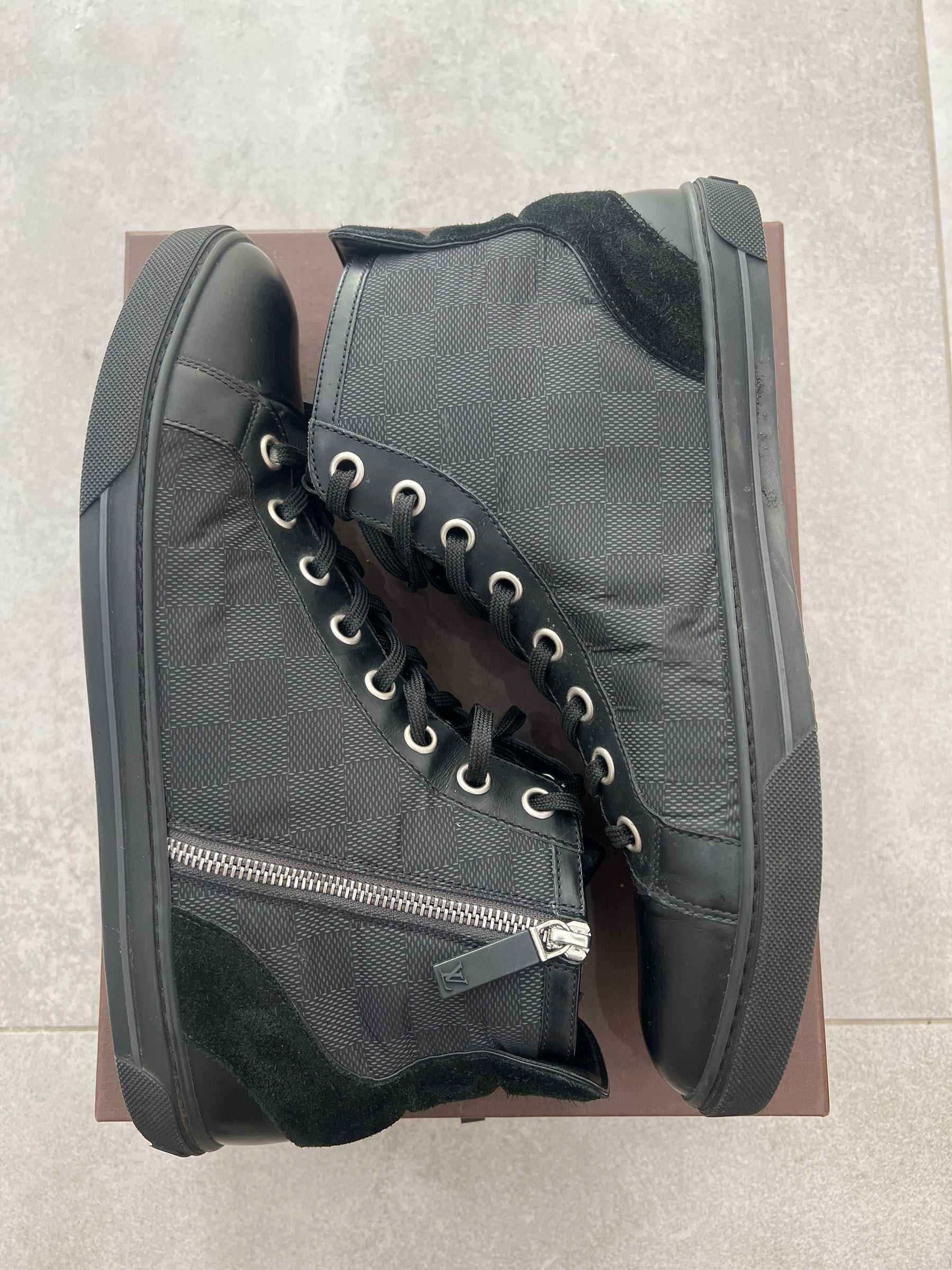 Louis Vuitton Damier Graphite/Suede High Top Sneakers Black