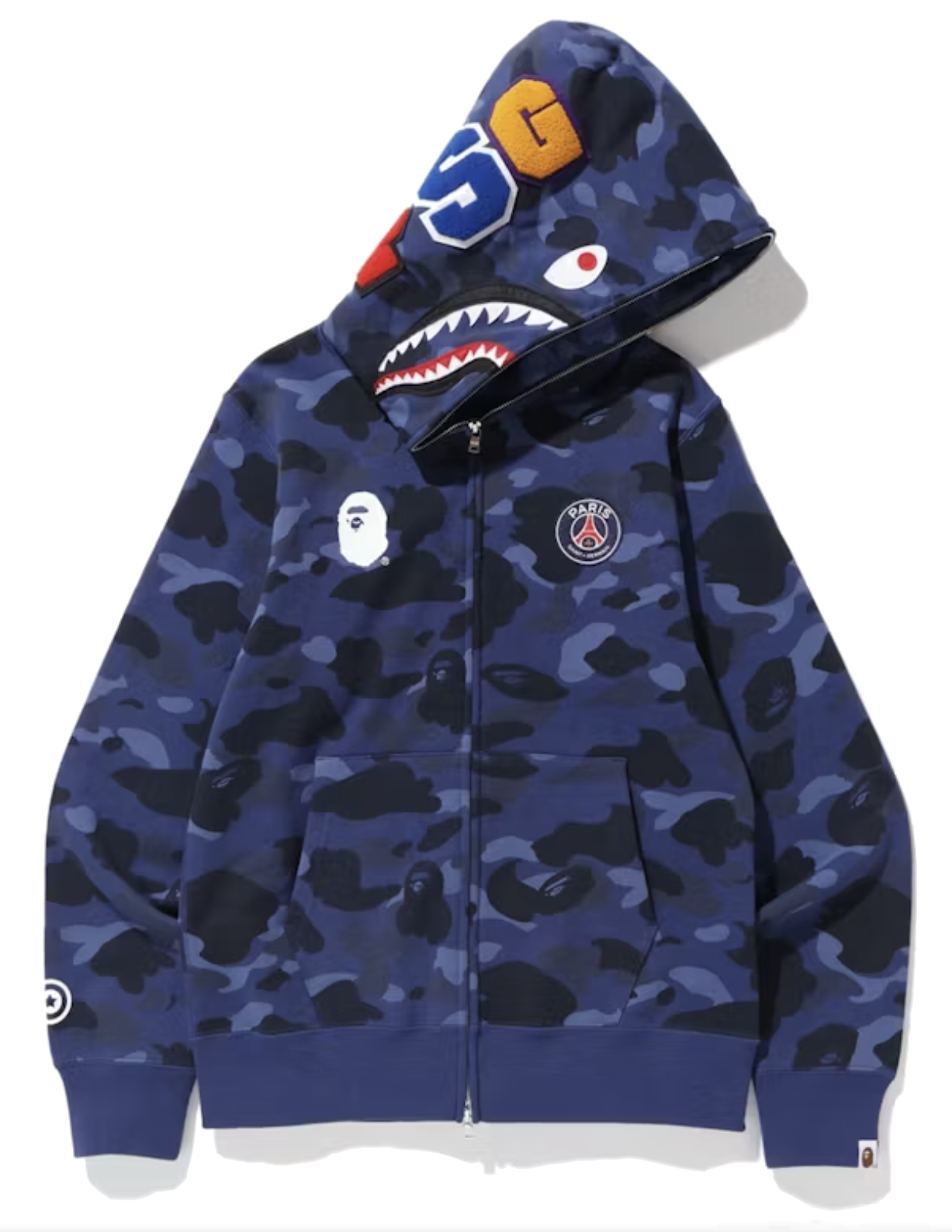 A Bathing Ape x PSG Shark Full Zip Hoodie Navy Men's - FW18