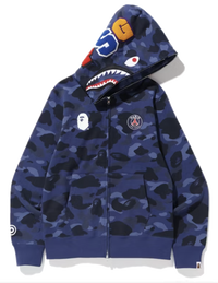 A Bathing Ape x PSG Shark Full Zip Hoodie Navy Men's - FW18