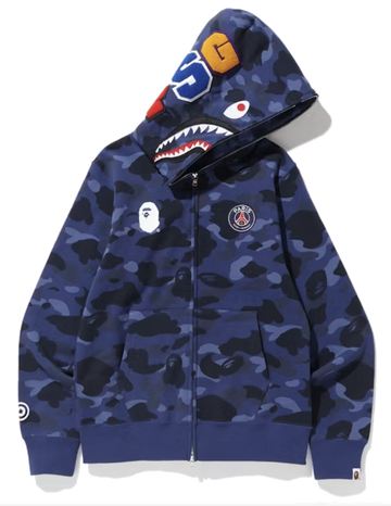 A Bathing Ape x PSG Shark Full Zip Hoodie Navy Men's - FW18