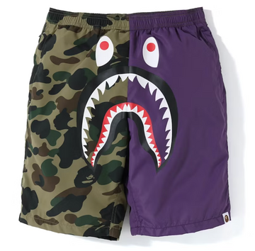 Bape Half 1st Camo Shark Beach Shorts Purple/Green