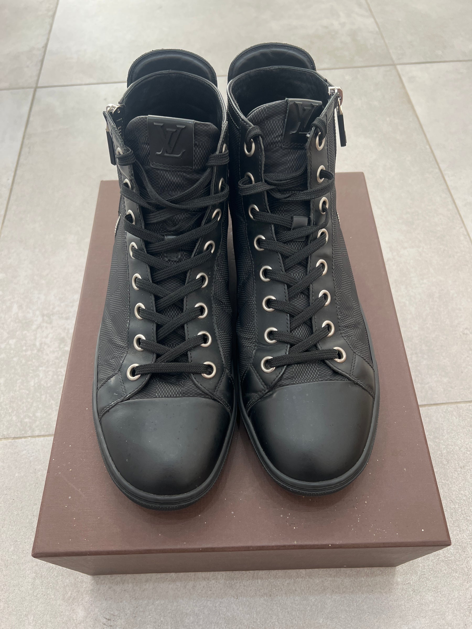 Louis Vuitton Damier Graphite/Suede High Top Sneakers Black