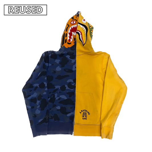 Bape Half Blue Camo/Yellow Zip Hoodie