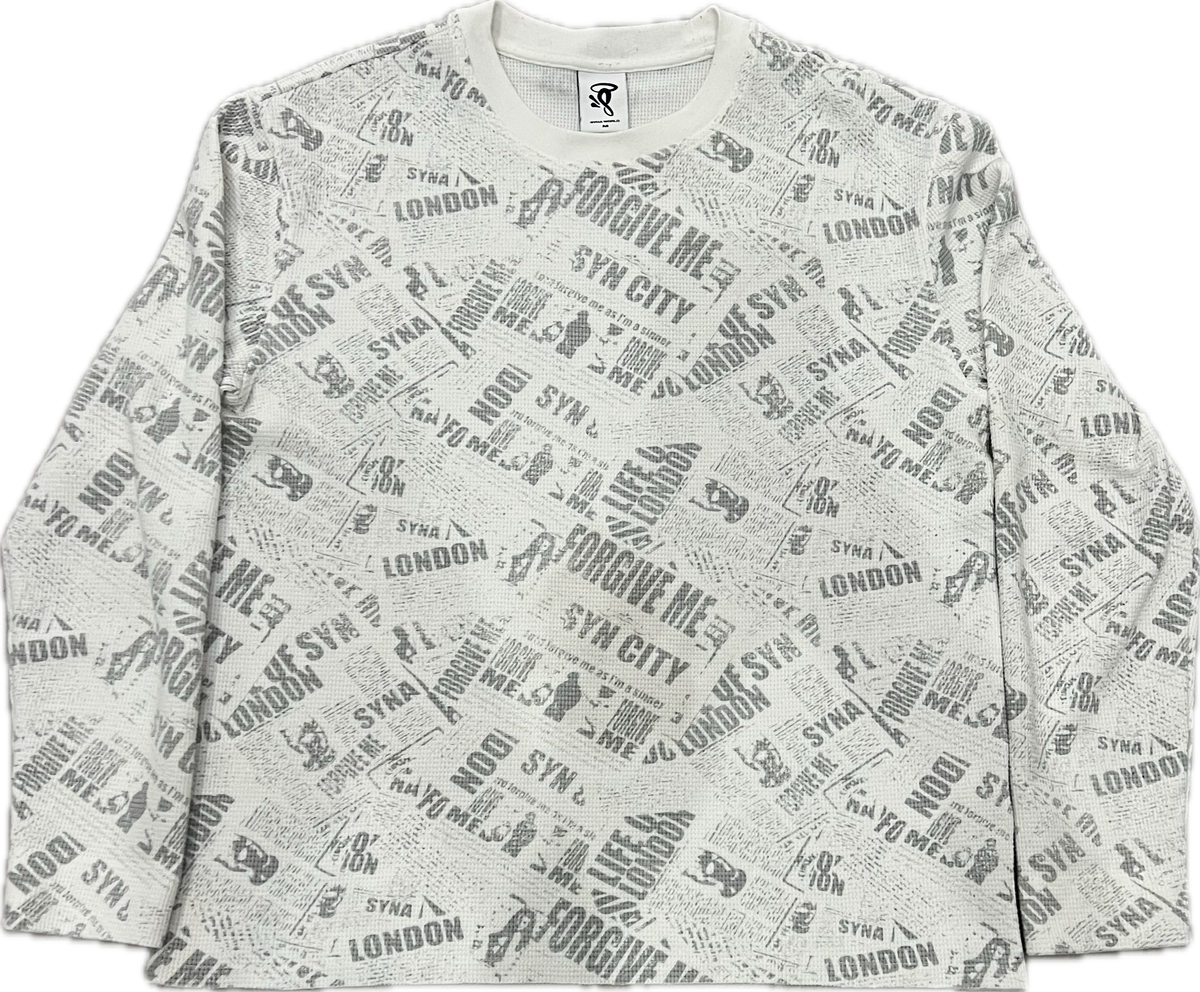 Syna World Newspaper Waffle LS Crewneck Tee White
