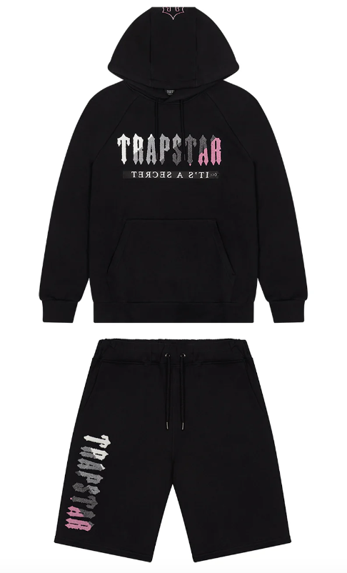 Trapstar Decoded Hooded Short Set - Black/Pink