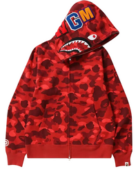 A Bathing Ape Color Camo Shark Full Zip Hoodie Red