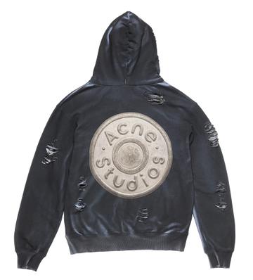 Acne Studios Distressed Logo Zip Hoodie Black