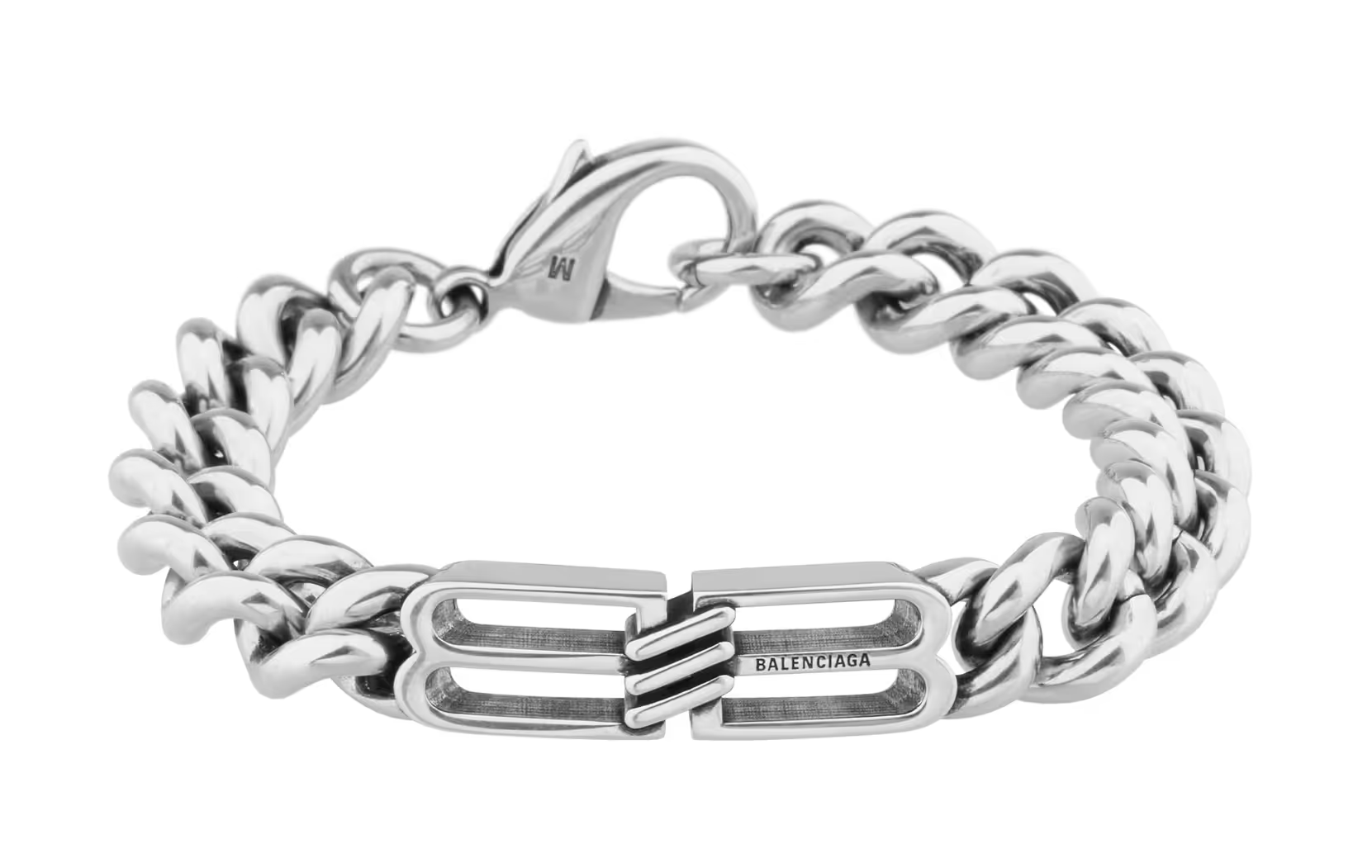 Balenciaga Bb Icon Gourmette Bracelet in Antique Silver