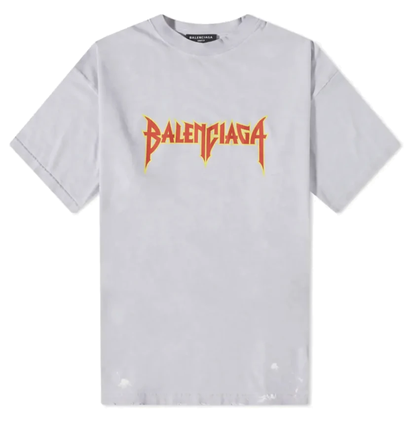 Balenciaga Metal Logo Distressed Tee Grey