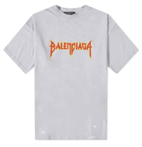 Balenciaga Metal Logo Distressed Tee Grey