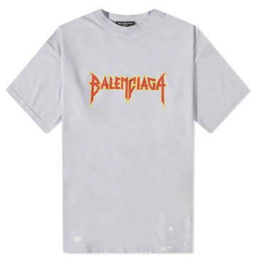 Balenciaga Metal Logo Distressed Tee Grey