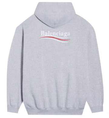 Balenciaga Political Campaign Embroidered Logo Hoodie Grey