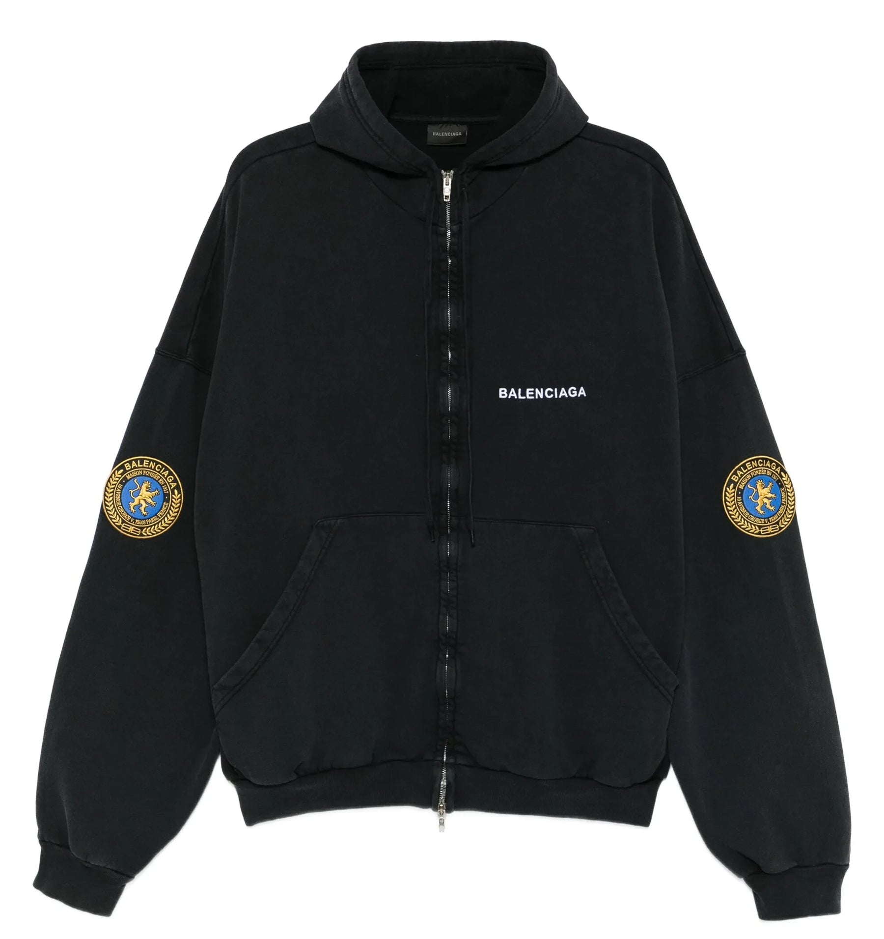 Balenciaga Uniform Patch Zip Hoodie Black
