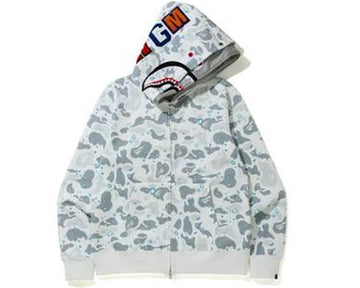BAPE Space Camo Shark Full Zip Double Hoodie White
