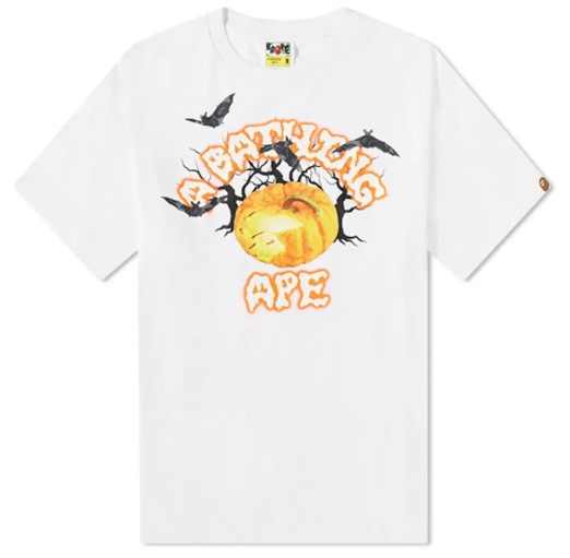 A Bathing Ape Men's Halloween Jack O' Lantern College Tee White