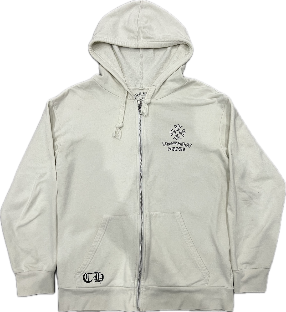 Chrome Hearts Seoul Cross Logo Zip Up Hoodie White