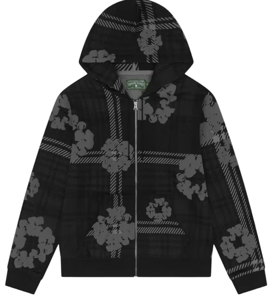 Denim Tears Plaid Cotton Wreath Zip Hoodie Black