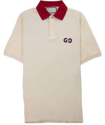 Gucci GG Logo Embroidered Polo Cream