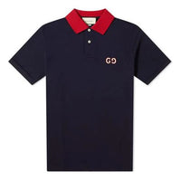 Gucci GG Logo Embroidered Short Sleeve Polo Shirt Navy
