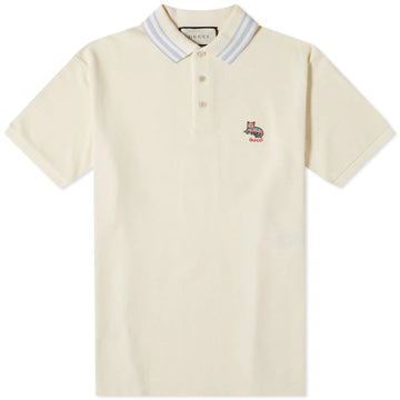 Gucci Cat Logo Embroidered Polo Cream