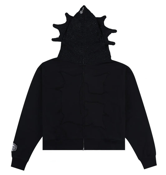 Glo Gank Blackout Rhinestone Full Zip Hoodie Black