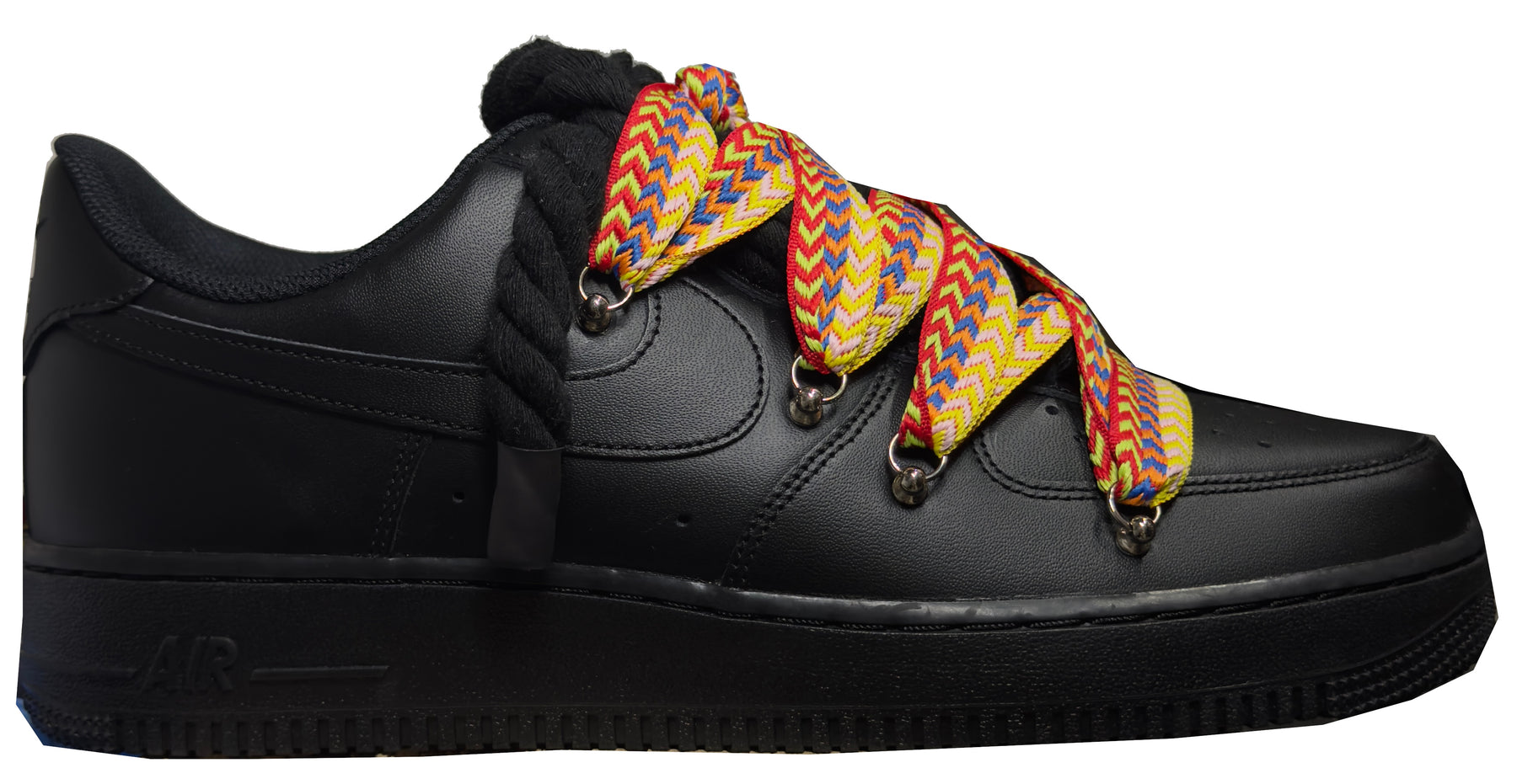 Nike Air Force 1 Low Rope Black & "Lanvin Multicolor Light Laces"