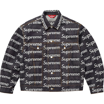 Supreme Jacquard Logos Denim Trucker Jacket Rigid Indigo