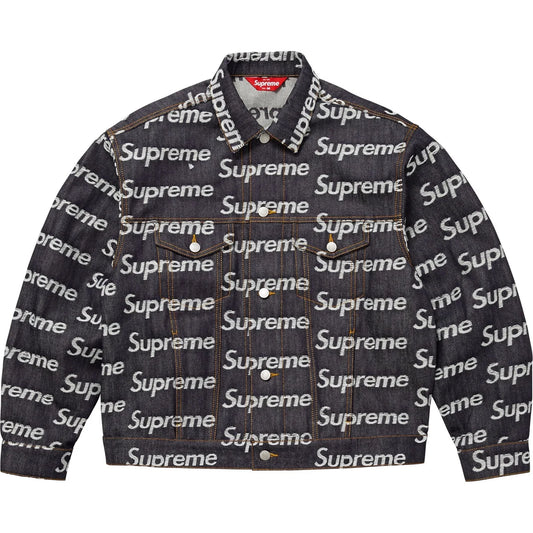 Supreme Jacquard Logos Denim Trucker Jacket Rigid Indigo