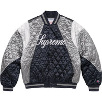 Supreme x Champion Quilted Satin Varsity Jacket Navy