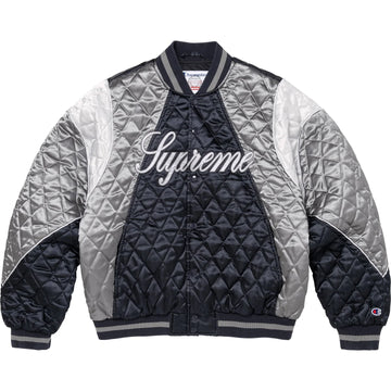 Supreme x Champion Quilted Satin Varsity Jacket Navy