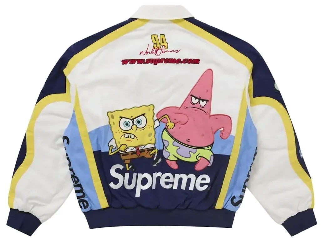 Supreme SpongeBob SquarePants Jeff Hamilton Racing Jacket White